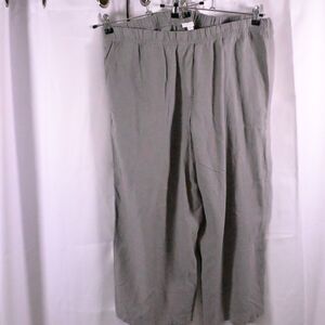 Pure J Jill Womens 2X Gray Elastic Waist Linen Wide Leg Pull On Cropped Pants